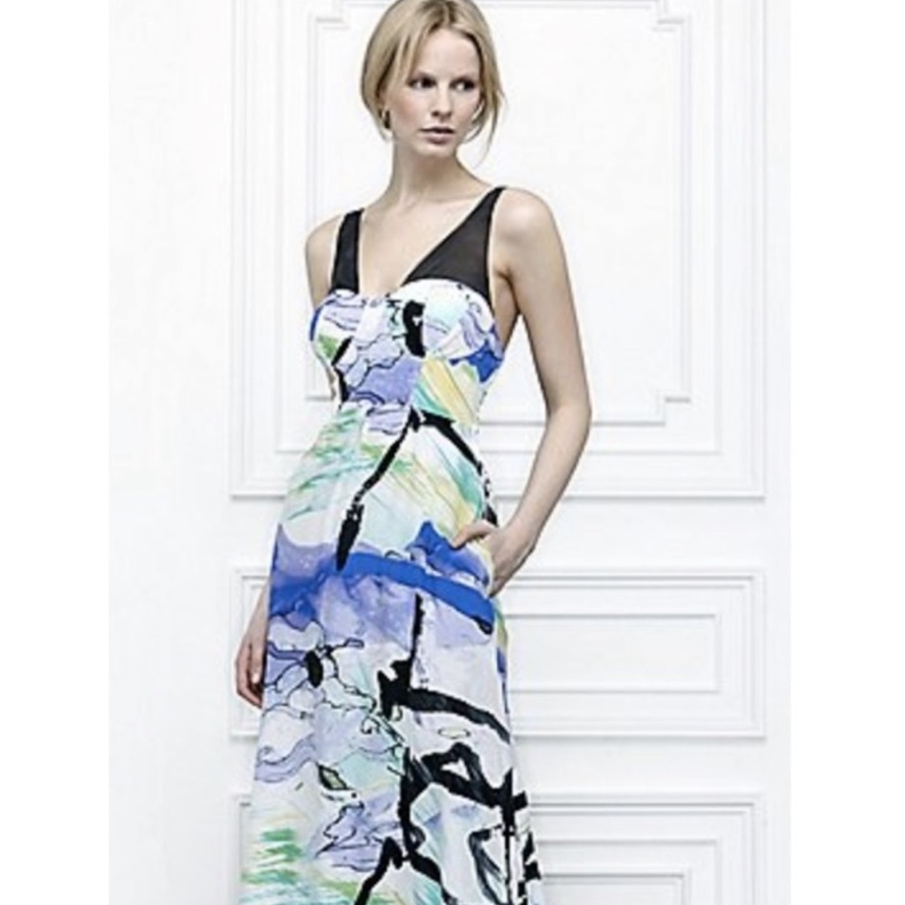 Leifsdottir Lake Reflection Watercolor Cotton Silk Bustier Maxi Dress 4